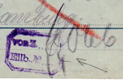 DR 1906, 3x10 Pf. Zusatzfr. auf 2+3 Pf. Germania Ganzsache v. Berlin m. Zug-Stpl