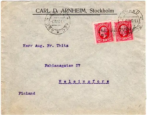 Schweden 1910, Schiffspost Brief m. Finnland Paquebot L2 Ukomsalza Fran Utlandet
