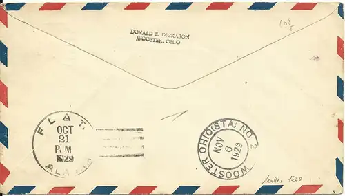 Alaska 1929, USA 2 C. auf Erstflug Brief FAIRBANKS - FLAT. Muller 1250.-