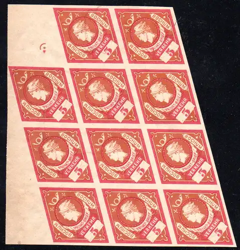 Bochum, ungez. 5 Pf. Merkur Ausgabe 1887, ungebr. 11er-Block m. Bogenrand