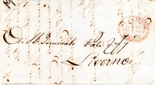 Italien 1861, roter Bahnpost Stpl. DA SIENA SFCT auf Brief n. Livorno