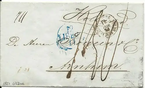Portugal 1851, blauer K1 LISBOA auf Porto Brief via Frankreich n. NL