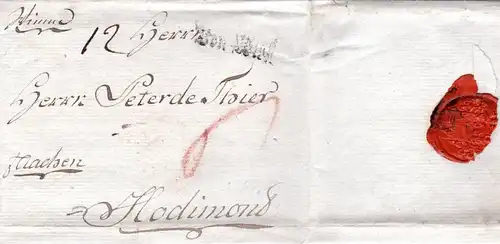 Österreich 1786, L1 von Wien auf Porto Brief "p. Aachen" n. Belgien