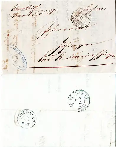 Schweiz 1869, portofreier Auslands-Brief v. Basel n. Hüfingen in Baden
