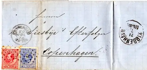 NL 1874, 5+10 C. auf Brief v. Amsterdam n. Dänemark.