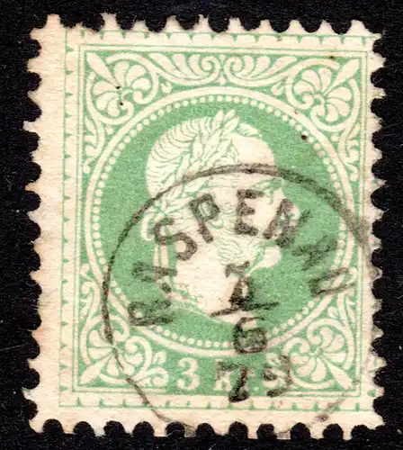 Österreich, 3 Kr. grün Linienzähnung 10 1/2 m. Fingerhutstpl. RASPENAU (320 €)