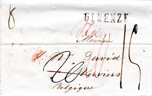 Italien Toskana 1837, L1 Firenze auf Porto Brief n. Belgien