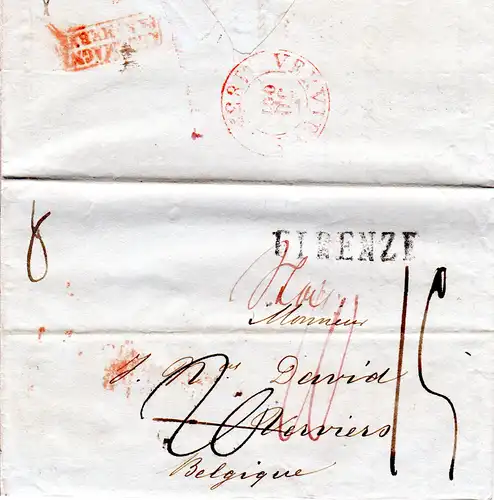 Italien Toskana 1837, L1 Firenze auf Porto Brief n. Belgien