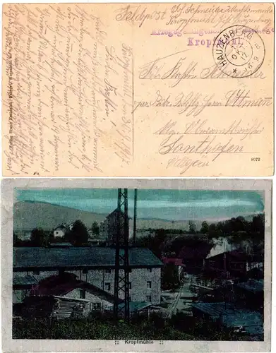 Bayern 1917, AK aus dem KGF POW Arbeitslager Kropfmühl m. Stpl. HAUZENBERG