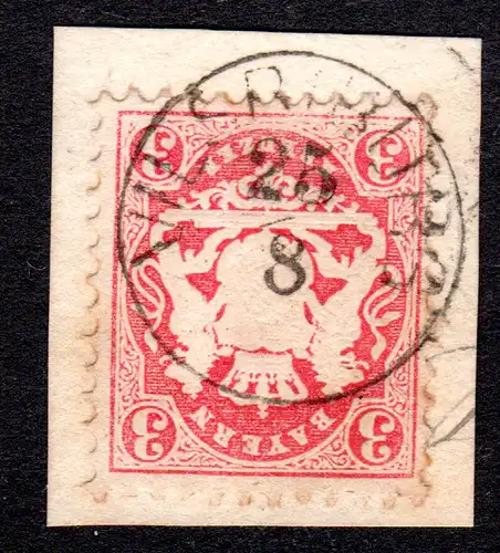 Bayern, Zierstempel VILSBIBURG Type 2 auf Briefstück m. 3 Kr. Geprüft.