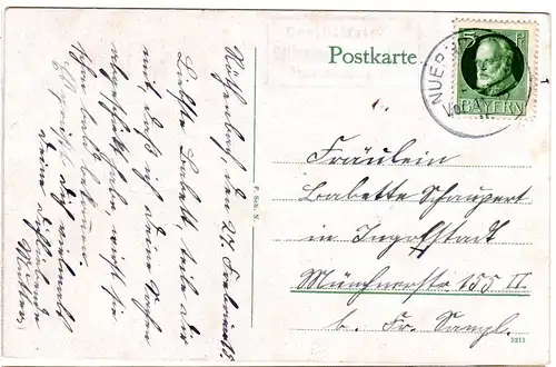 Bayern 1915, Posthilfstelle RÖTHENBACH b. SCHWEINAU Taxe Nürnberg 20 auf AK