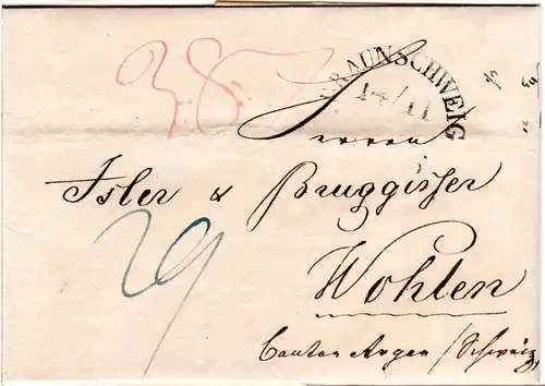 Braunschweig 1840, Auslands- Brief m. Portonotierungen i.d. Schweiz.