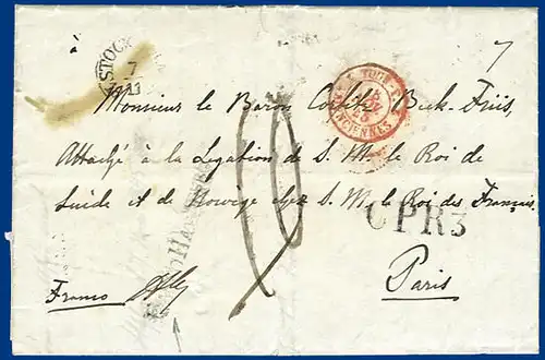 Schweden Frankreich 1845, Porto Brief v. Stockholm m. L1 Franco Hamburg. #912
