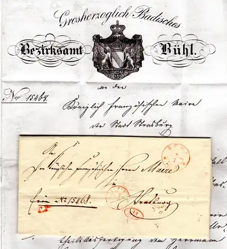 Baden 1840, Dienst Auslands Brief v. BÜHL m. PP u. 11 AED n. Frankreich