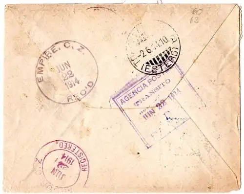 Italien 1914, 50 C. auf Einschreiben Brief v. MARTIS n. Panama Canal Zone!