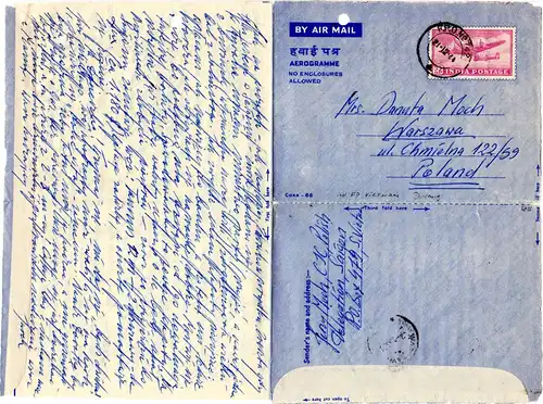 Indien Feldpost in Vietnam 1964, 55 NP. Aerogramm m. F.P.O. No. 742 v. Da Nang.