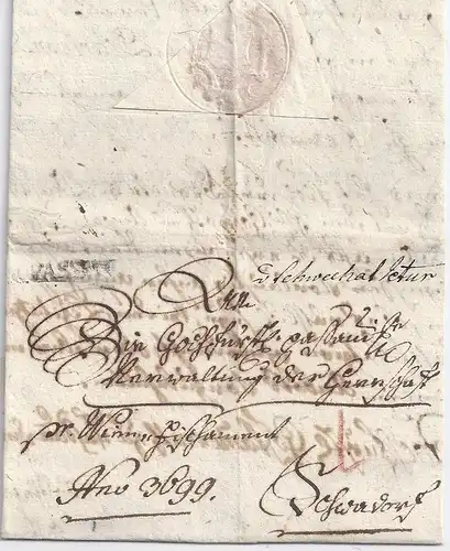 Bayern 1802, V. PASSAU, selt. L1 auf Brief n. Österreich (Feuser 300.-) #1559