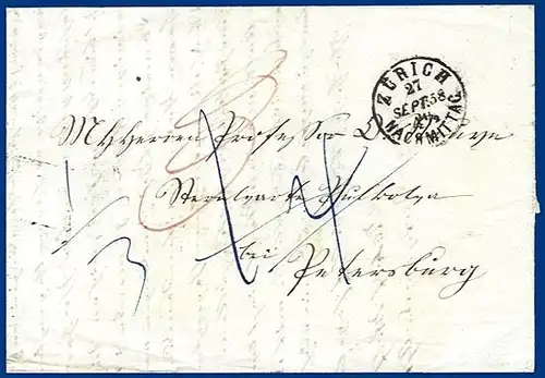 Schweiz Russland 1858, Porto Brief v. Zürich. #S310