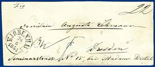 Dänemark 1854, Frankobrief v. Kopenhagen n. Dresden, Sachsen. #S264