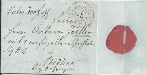 Bayern 1802, roter K2 Von Ansbach, Sondertype auf gesiegeltem Wert Brief. #2853
