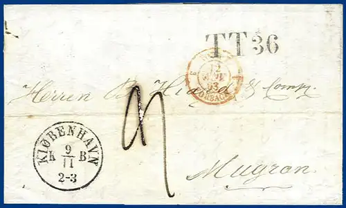 Dänemark Frankreich 1863, Porto Brief v. Kopenhagen m. Transitstpl. "TT36". #53