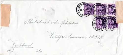 FP WK II, 5x10 öre auf Zensur Brief an einen Schweden Freiwilligen, FP.Nr. 38922