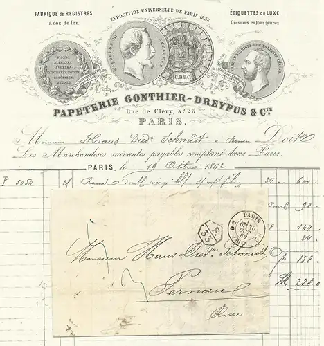 Frankreich 1862, Vertragsstpl. "F.33" auf Porto Brief v. Paris n. Russland
