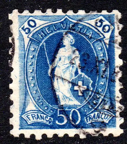 Schweiz 62 B, sauber gebr. 50 C. Stehende Helvetia m. weiter Zähnung