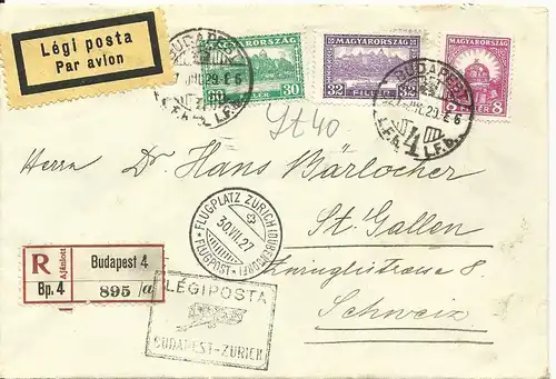 Ungarn - Schweiz 1927, Erstflug Brief Budapest-Zürich. (SLH 200.-SFr.)