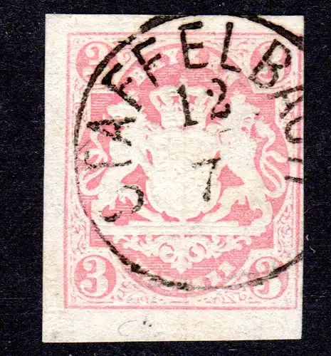 Bayern, Zierstempel STAFFELBACH klar auf voll-/breitrandiger 3 Kr. Geprüft. 