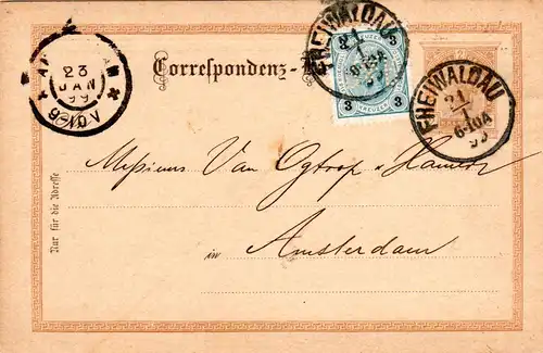 Österreich 1897, 3 Kr. m. perfin auf 2 Kr. Ganzsache v. Freiwaldau n. NL