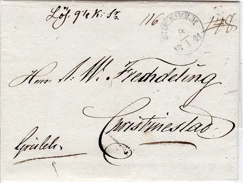 Schweden 1841, K1 STOCHHOLM auf Porto Brief via Aaland n. Finnland