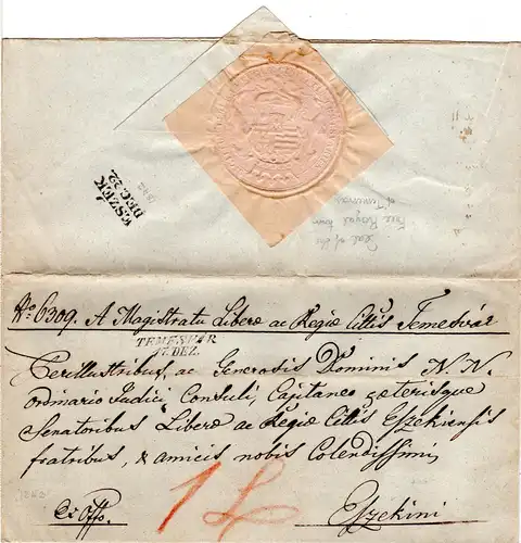 Österreich 1842, L2 TEMESVAR auf schön gesiegeltem Brief n. Esseg, Kroatien