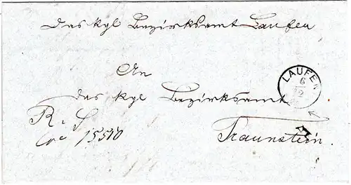 Bayern 1868, Zier-K1 LAUFEN m. 12-strahliger Rosette auf Brief n. Traunstein