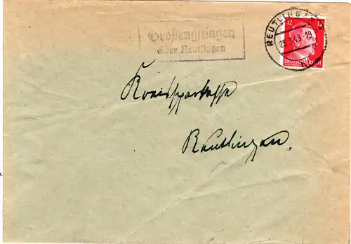 DR 1943, Landpost Stpl. GROSSENGSTINGEN über Reutlingen auf Brief m. 12 Pf.