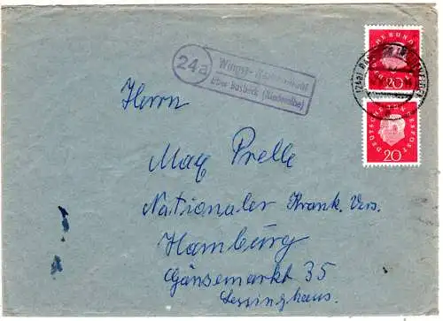 BRD 1961, Landpost Stpl. WINGST-WEISSENMOOR über Bosbeck auf Brief m. 2x20 Pf.