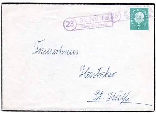 BRD, Landpost Stpl. 23 ST. HÜLFE über Diepholz auf Orts Trauer Brief m. EF 4 Pf.