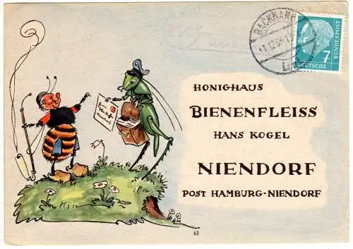 BRD 1956, Landpost Stpl. 14a BRETZENACKER über Backnang auf Bienenfleiss Karte 