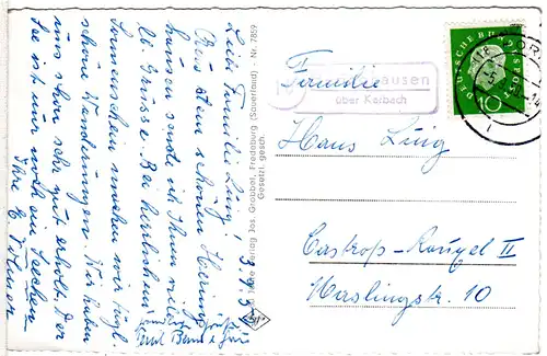 BRD 1959, Landpost Stpl. HERINGHAUSEN über Korbach auf Diemelsee AK m. 10 Pf.
