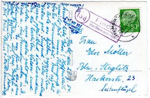 BRD 1954, Landpost Stpl. 13a FLECKL über Warmensteinach auf Karte m. 10 Pf. 