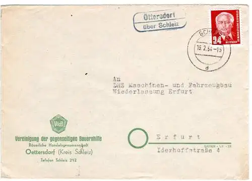 DDR 1954, Landpost Stpl. ÖTTERSDORF über Schleiz auf VdgB Brief m. 24 Pf.