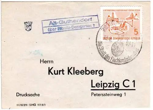 DDR 1957, Landpost Stpl. ALT-GUTHENDORFüber Ribnitz-Damgarten auf Brief m. 5 Pf.