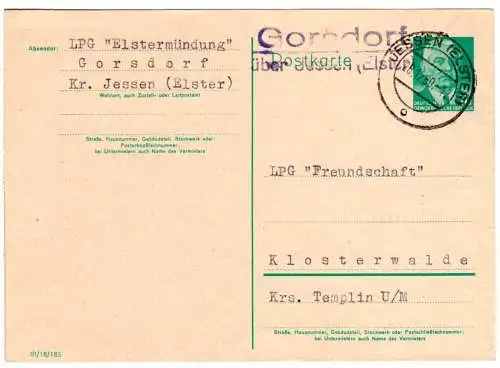 DDR 1960, Landpost Stpl. GORSDORF über Jessen auf 10 Pf. Ganzsache