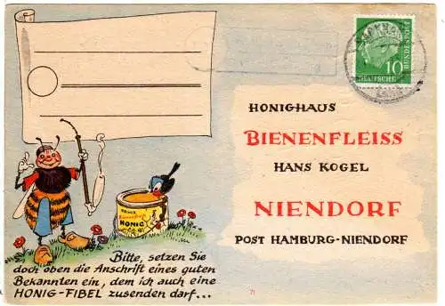 BRD 1957, Landpost Stpl. WEILER ZUM STEIN über Backnang auf Bienenfleiss Karte 