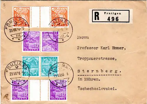 Schweiz 1936,4 Zusammendruckpaare auf Einschreiben Brief v. Frutigen