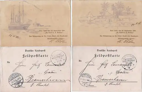 DR 1901, KD Marine Schiffspost No. 71, 2 FP-Karten v.d. Heimreise v. China