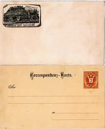 Österreich, Gruss aus Salzburg, AK Vorläufer rs. auf 2 Kr. Ganzsache Ausg. 1883