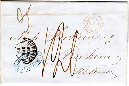 Italien Toscana 1858, Brief 3. Gewichtsstufe v. Livorno n. Arnhem, Holland 