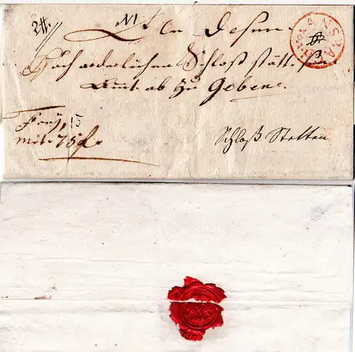 Bayern 1800, roter K2 VON ANSBACH auf Franko Fahrpost Brief von Schmalach