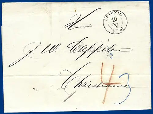 Sachsen 1861, Porto Brief v. Leipzig nach Norwegen. #S330